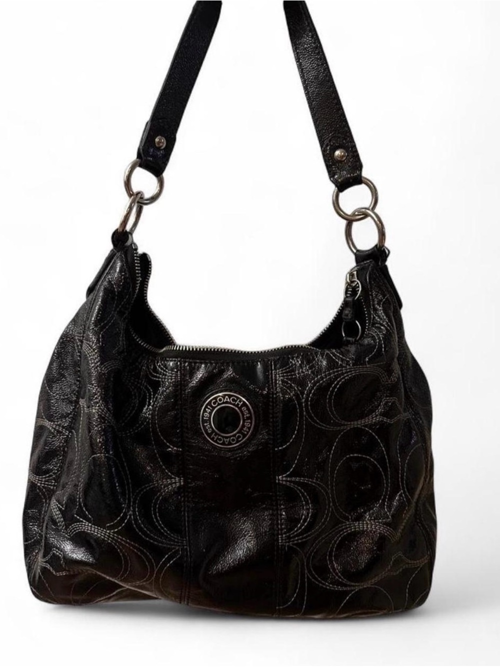 Coach Black Leather Signature Shoulder Bag